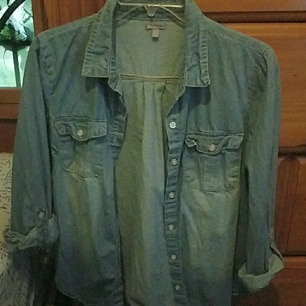 Long sleeve, blue, button up blouse